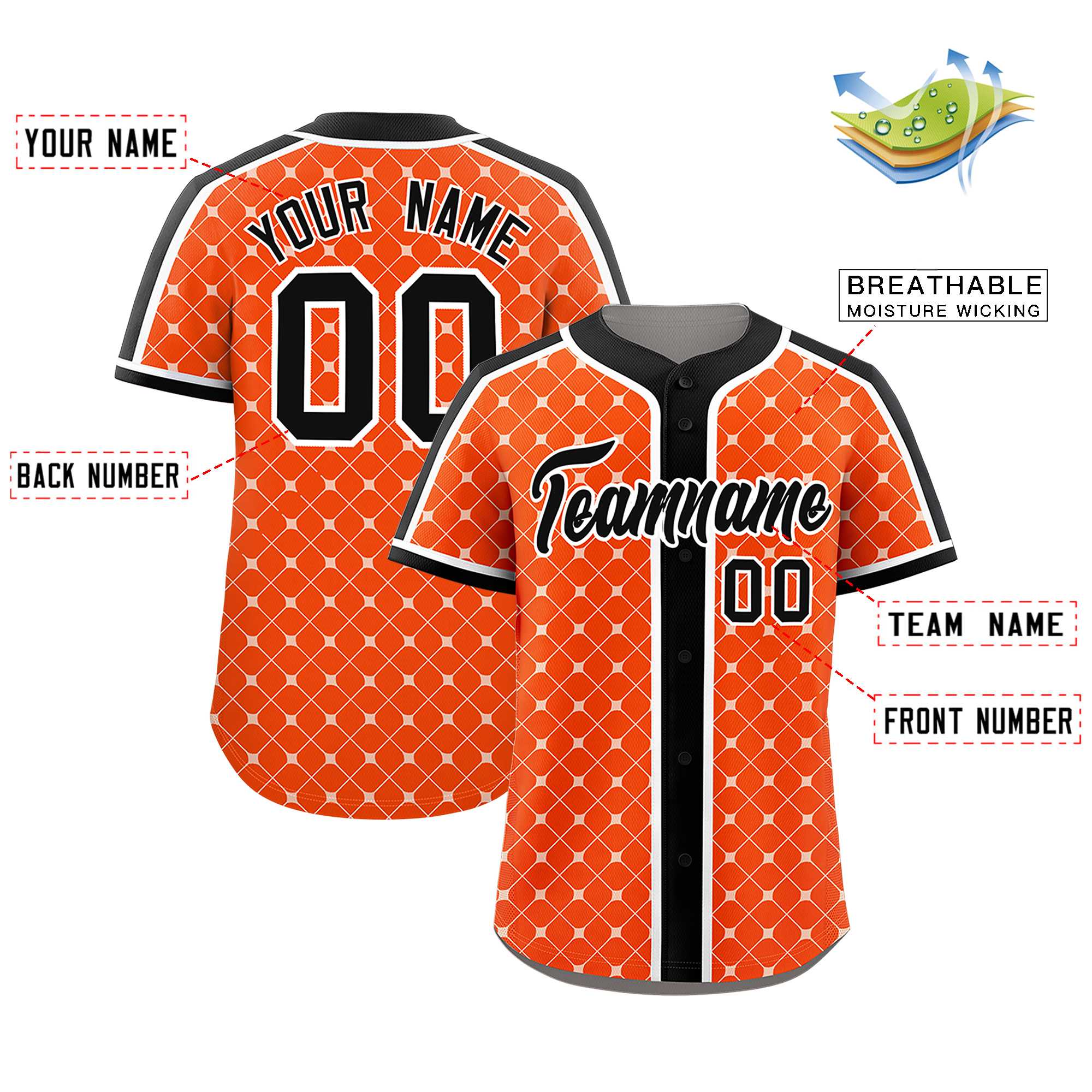 Custom Orange Black-White Personalized Plaid Design Authentic Baseball Jersey