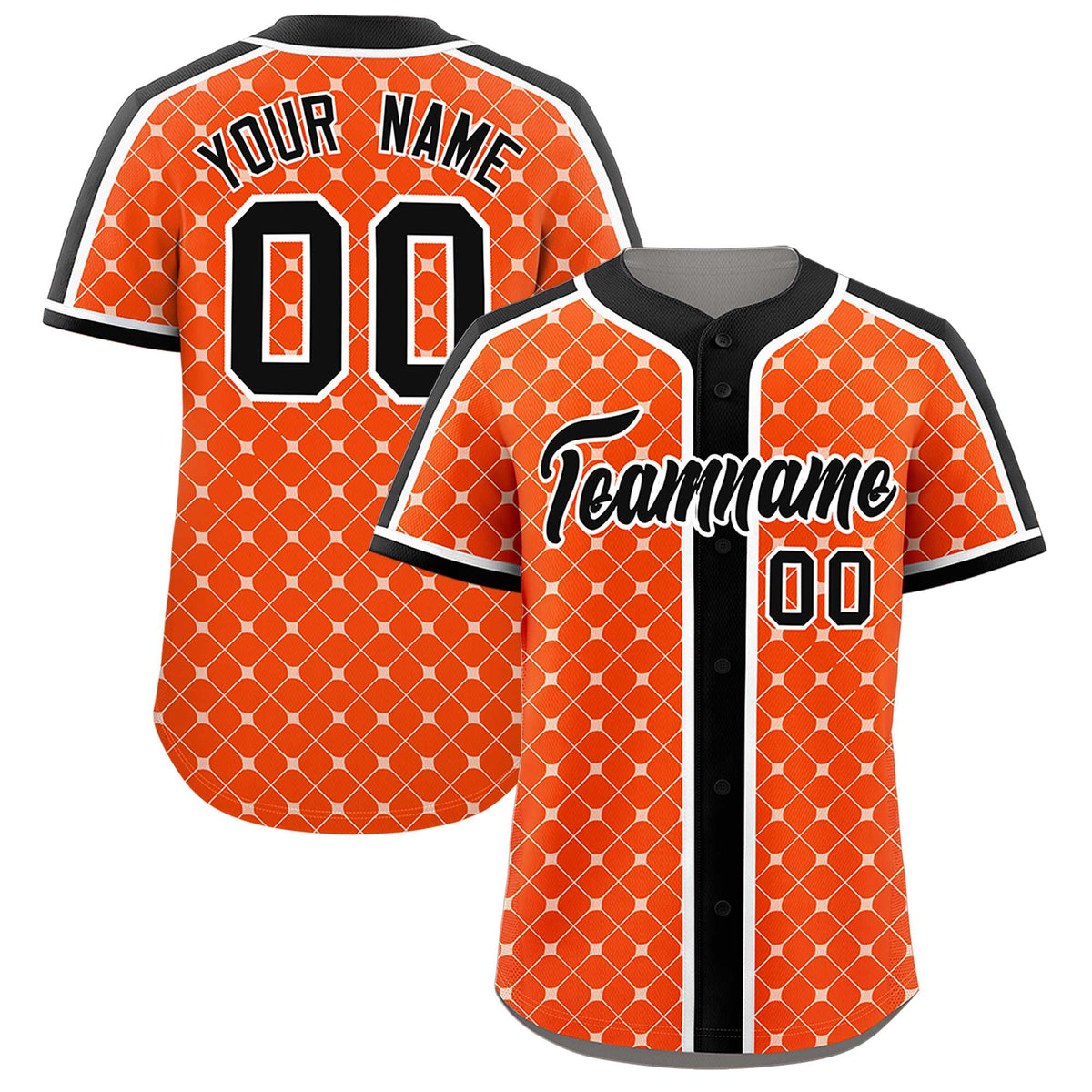 Custom Orange Black-White Personalized Plaid Design Authentic Baseball Jersey