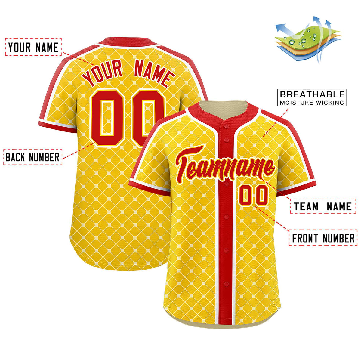 Custom Gold Red-White Personalized Plaid Design Authentic Baseball Jersey