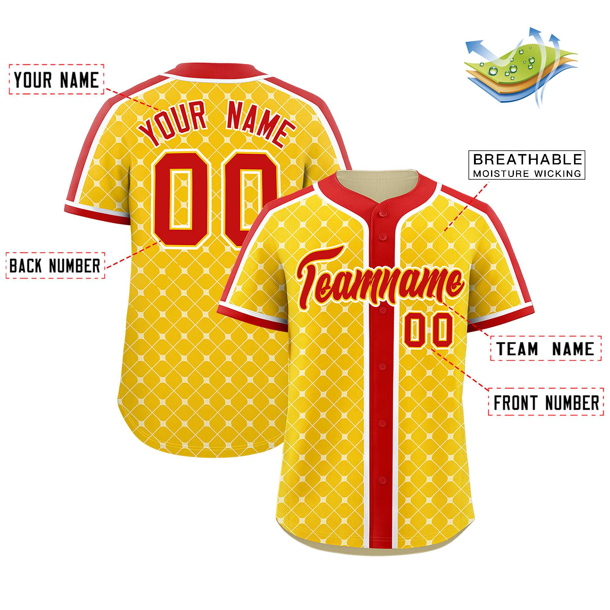 Custom Gold Red-White Personalized Plaid Design Authentic Baseball Jersey