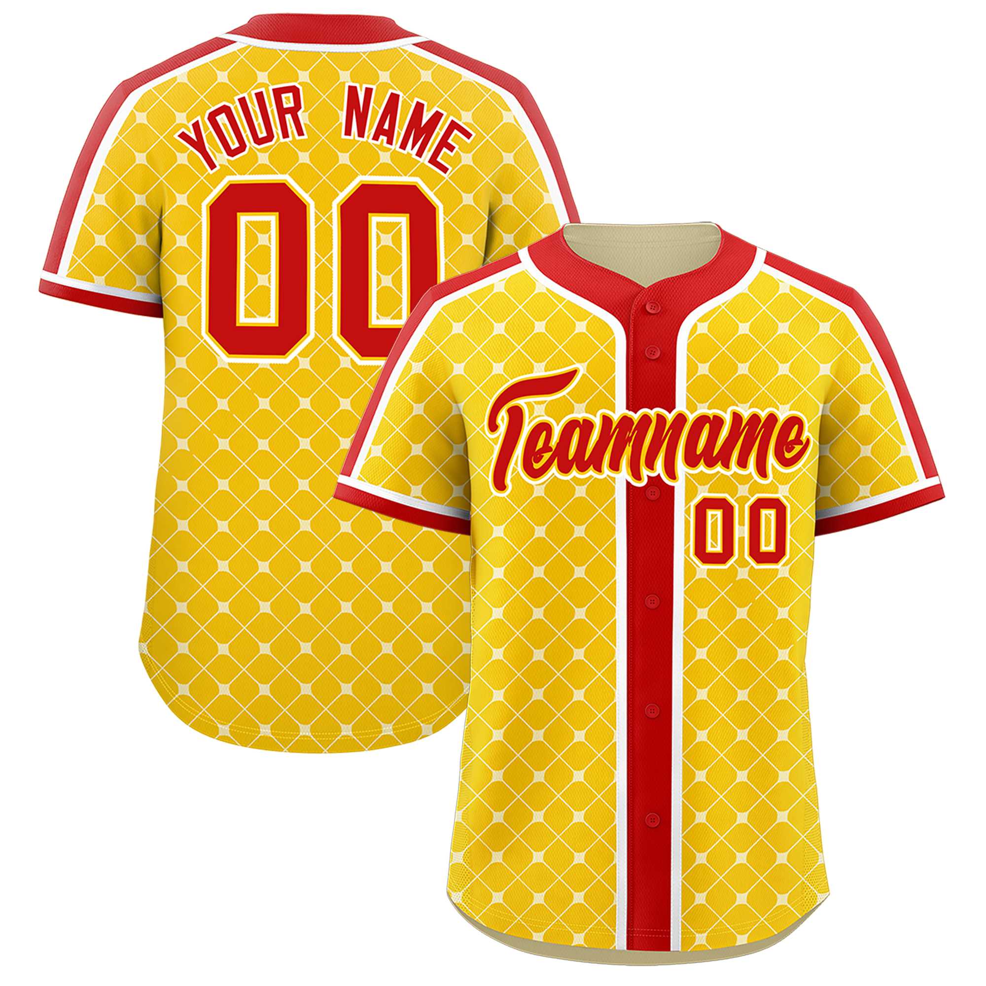 Custom Gold Red-White Personalized Plaid Design Authentic Baseball Jersey