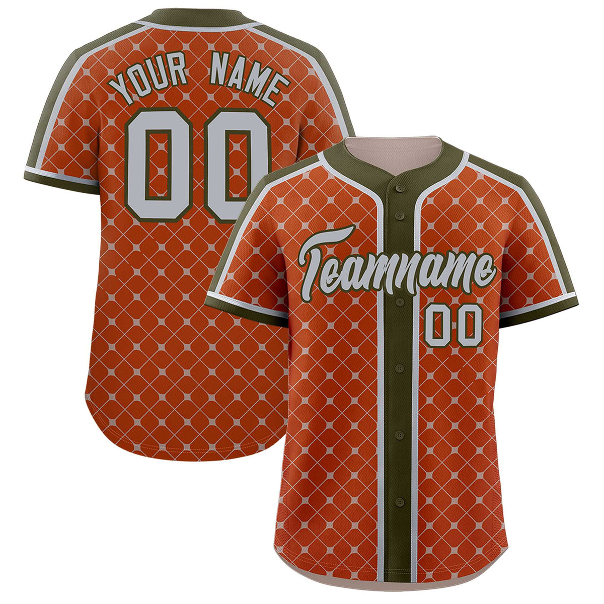 Custom Texas Orange Olive-Gray Personalized Plaid Design Authentic Baseball Jersey