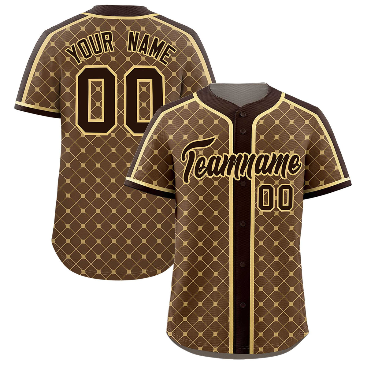 Custom Light Brown Brown-Khaki Personalized Plaid Design Authentic Baseball Jersey