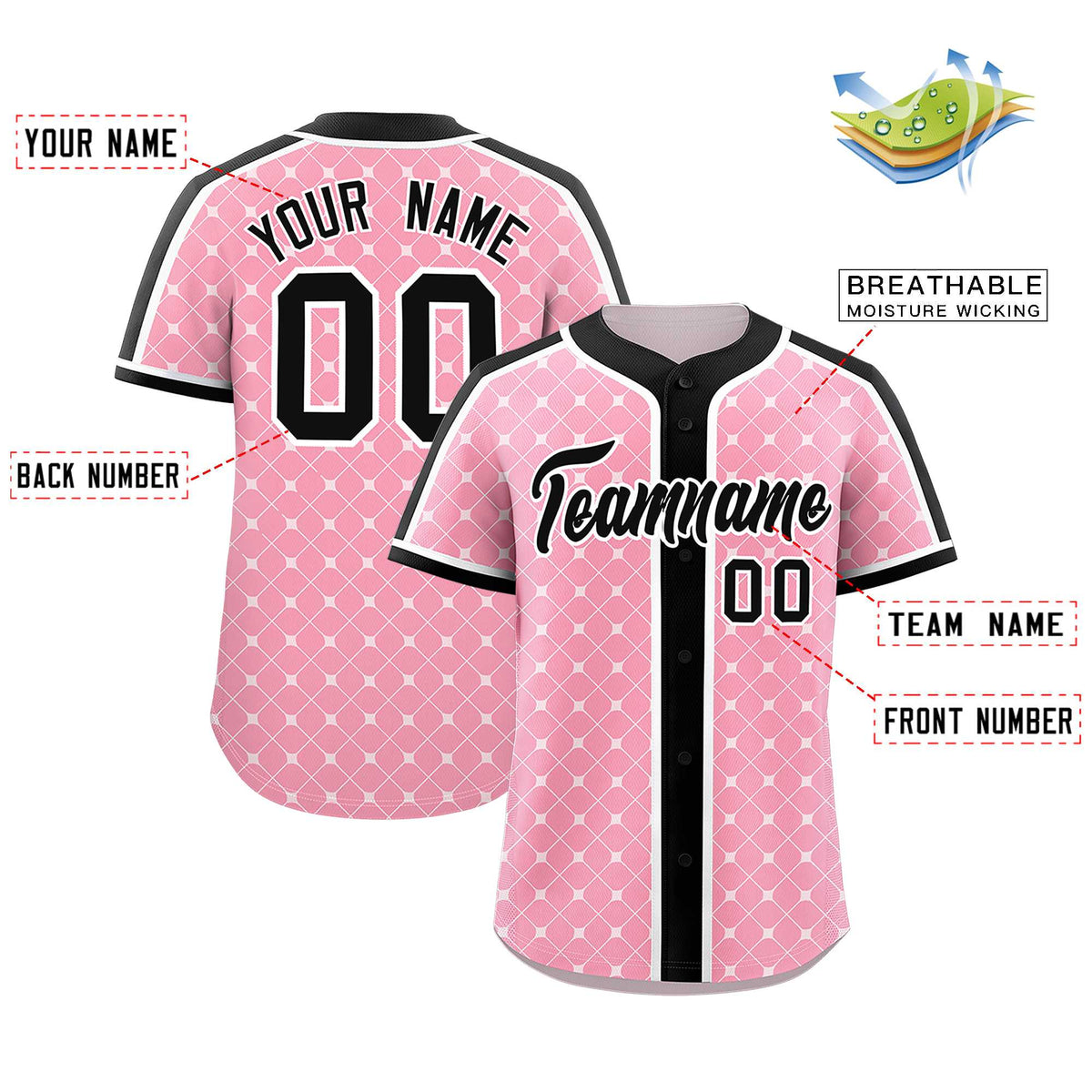 Custom Light Pink Black-White Personalized Plaid Design Authentic Baseball Jersey