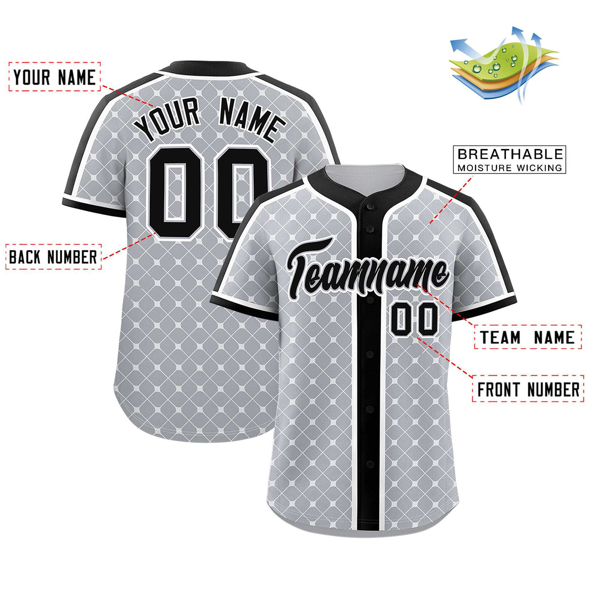 Custom Gray Black-White Personalized Plaid Design Authentic Baseball Jersey