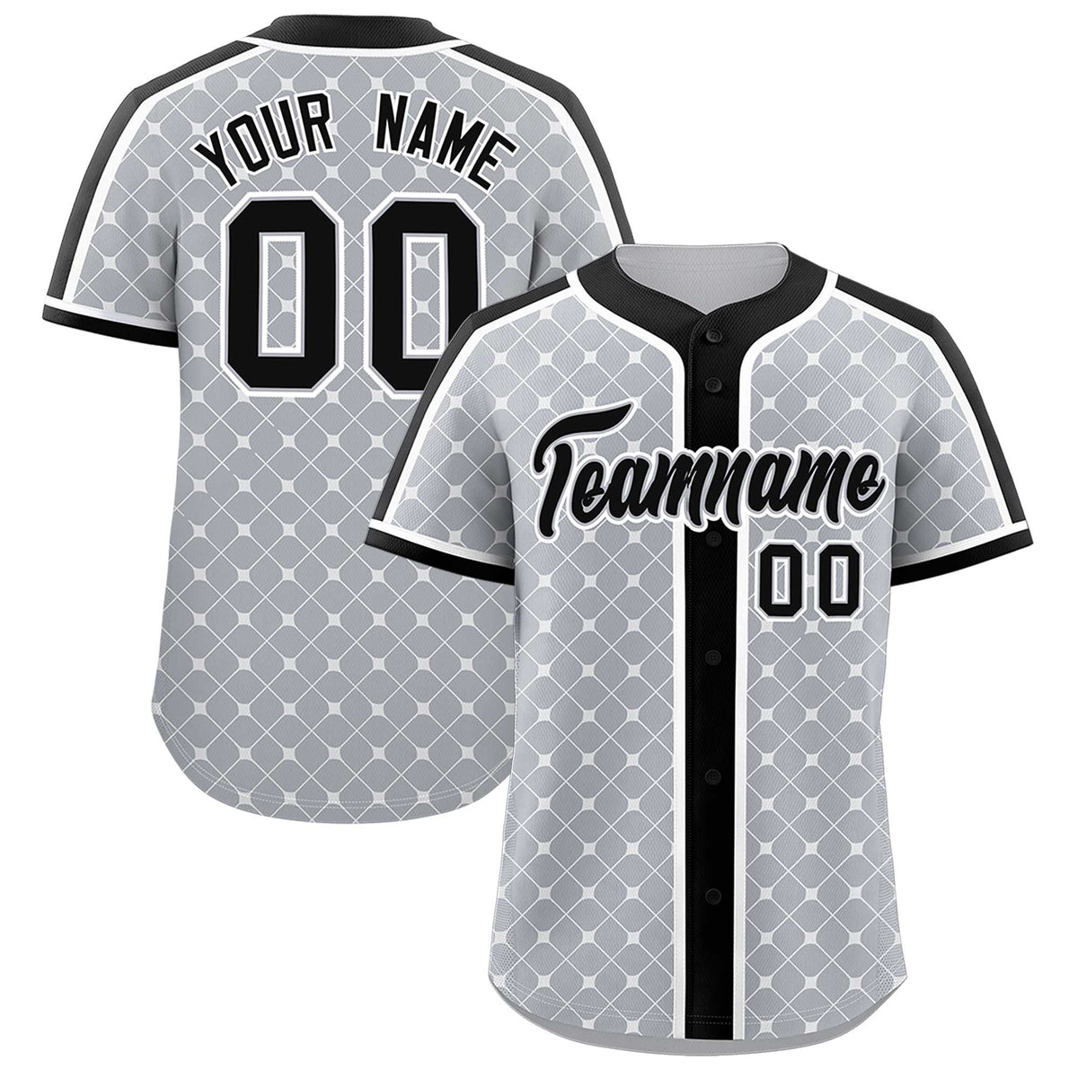 Custom Gray Black-White Personalized Plaid Design Authentic Baseball Jersey