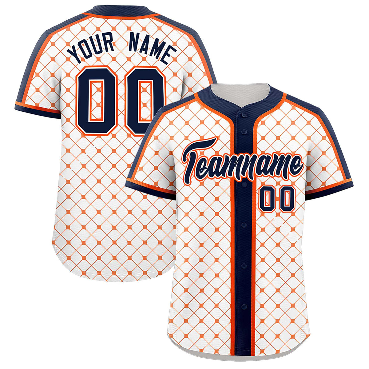 Custom White Navy-Orange Personalized Plaid Design Authentic Baseball Jersey