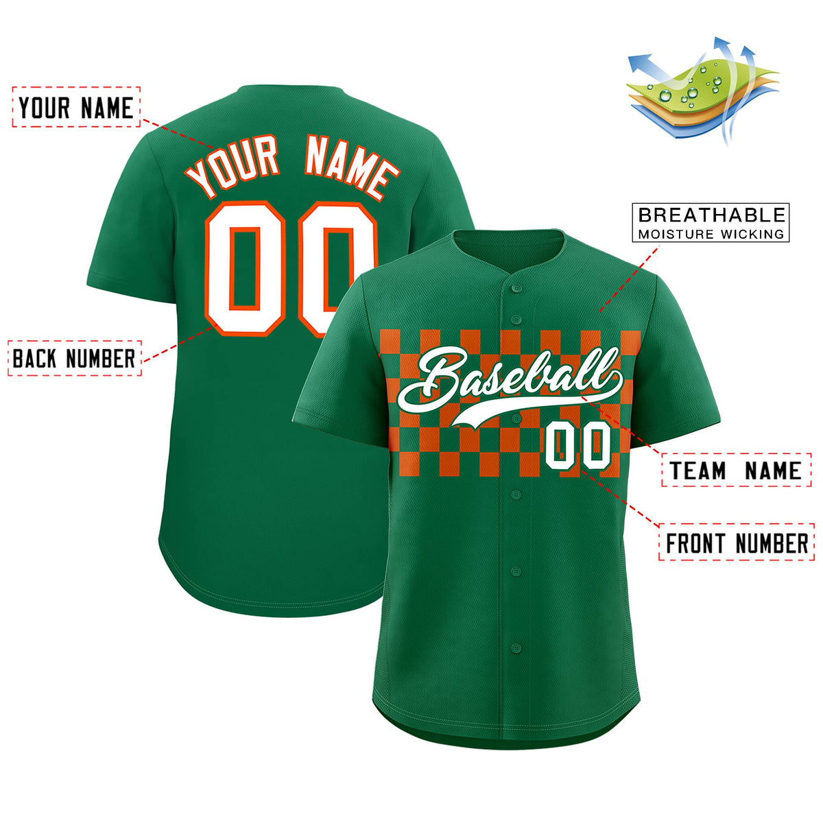 Custom Kelly Green Orange Personalized Plaid Fashion Design Authentic Baseball Jersey