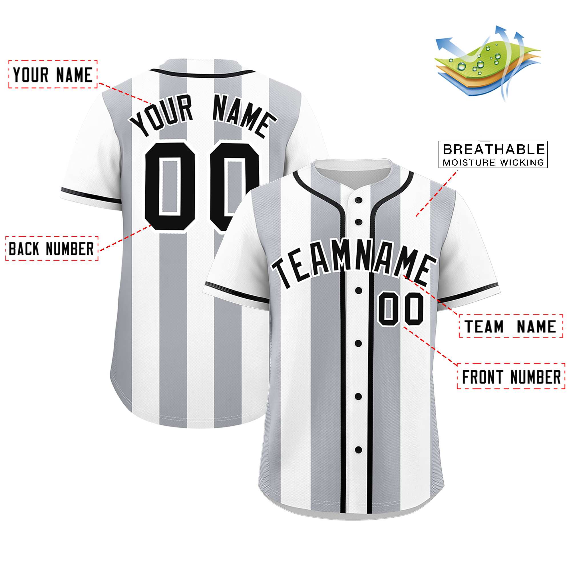 Custom White Gray Thick Stripe Fashion Authentic Baseball jersey | KXKSHOP