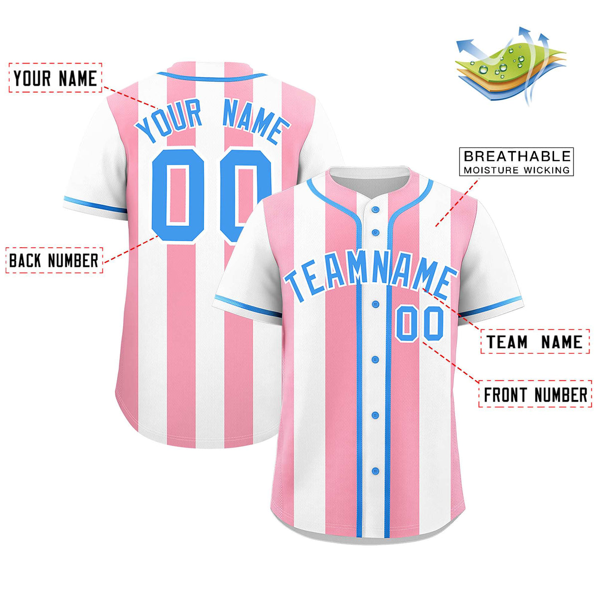 Custom White Light Pink Thick Stripe Fashion Authentic Baseball jersey | KXKSHOP