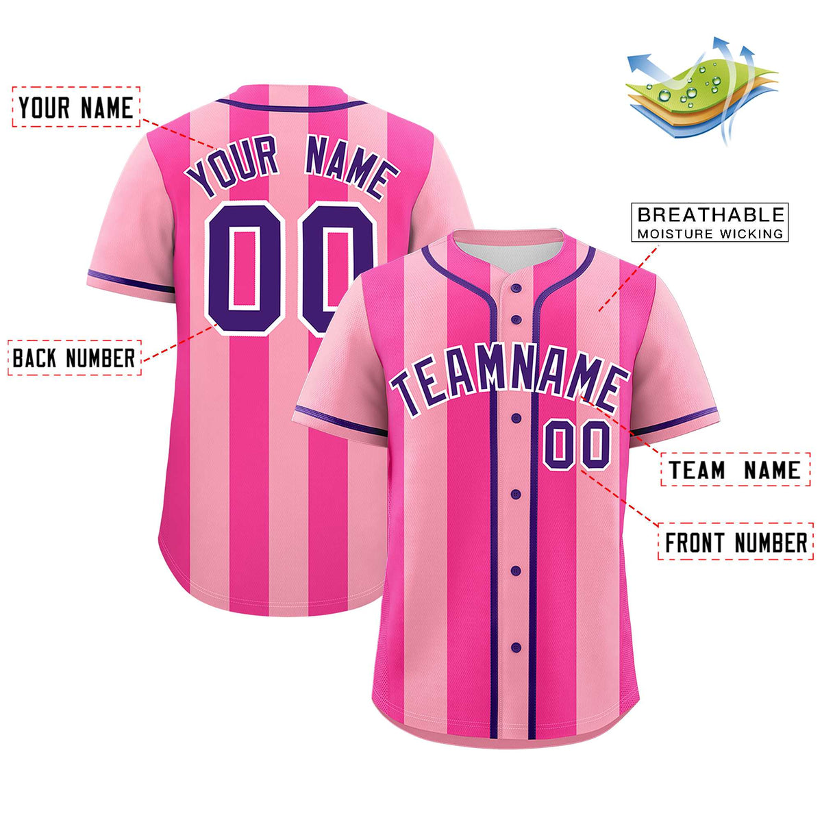 Custom Light Pink Pink Thick Stripe Fashion Authentic Baseball jersey | KXKSHOP