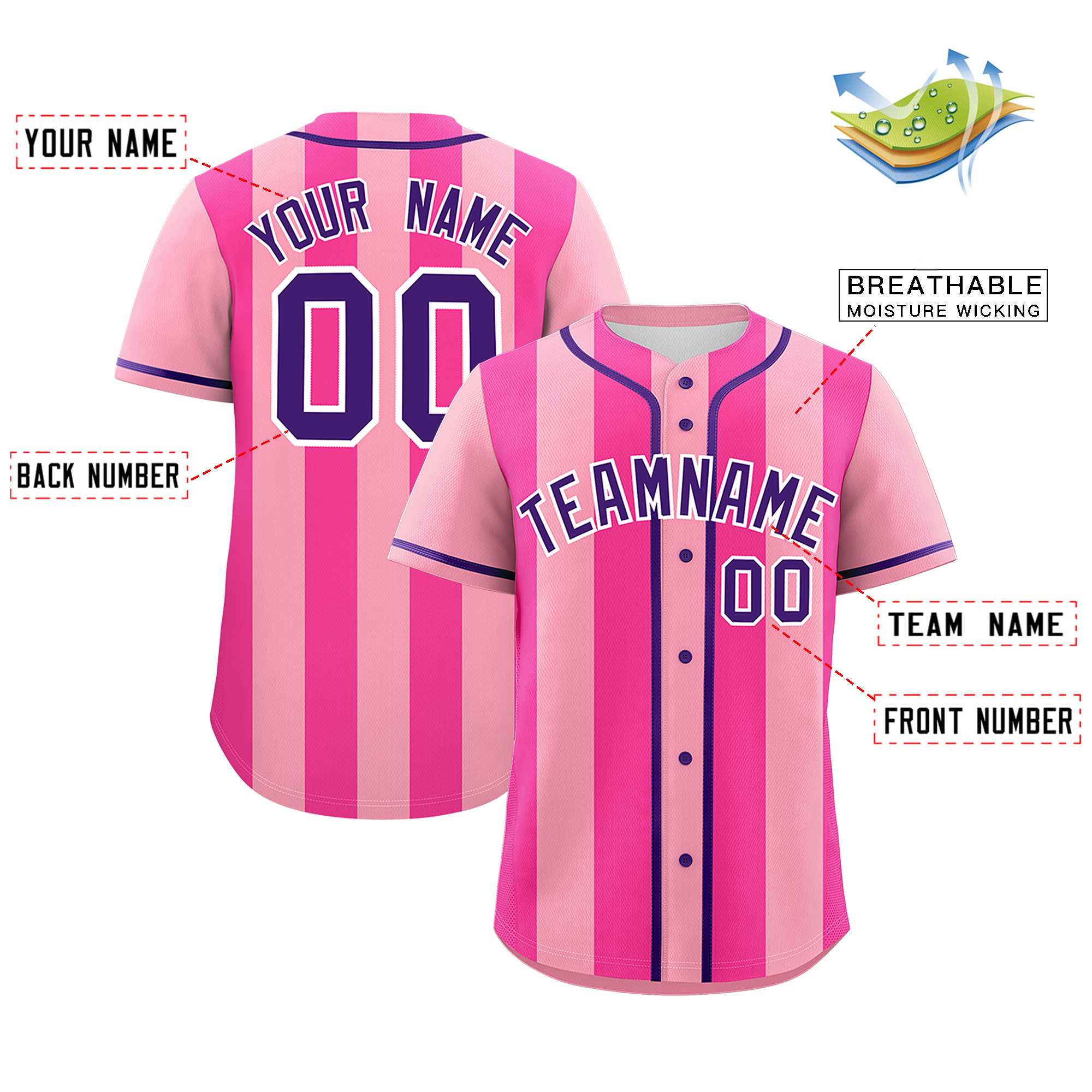 Custom Light Pink Pink Thick Stripe Fashion Authentic Baseball jersey | KXKSHOP
