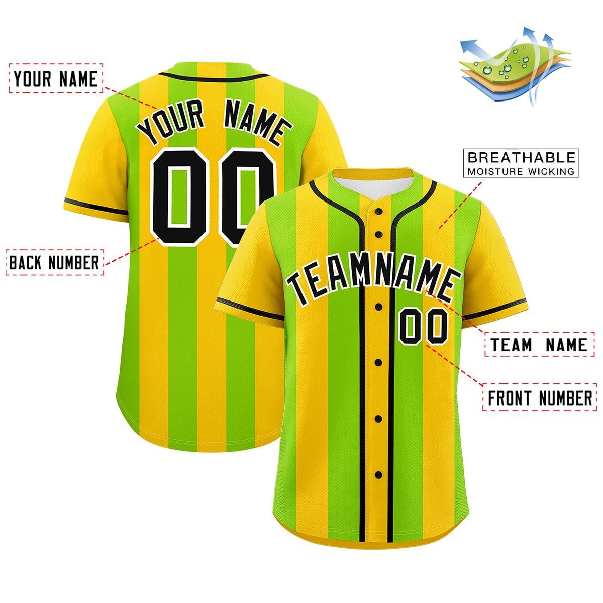 Custom Gold Neon Green Thick Stripe Fashion Authentic Baseball jersey | KXKSHOP