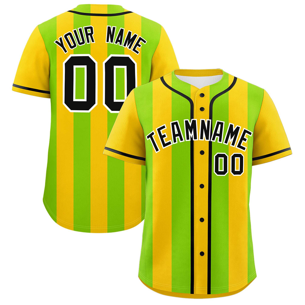 Custom Gold Neon Green Thick Stripe Fashion Authentic Baseball jersey | KXKSHOP