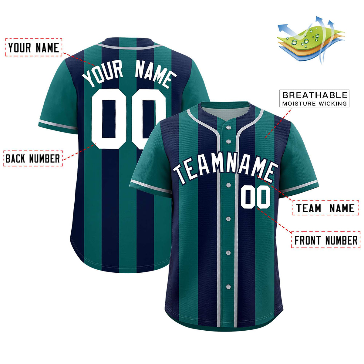 Custom Aqua Navy Thick Stripe Fashion Authentic Baseball jersey | KXKSHOP