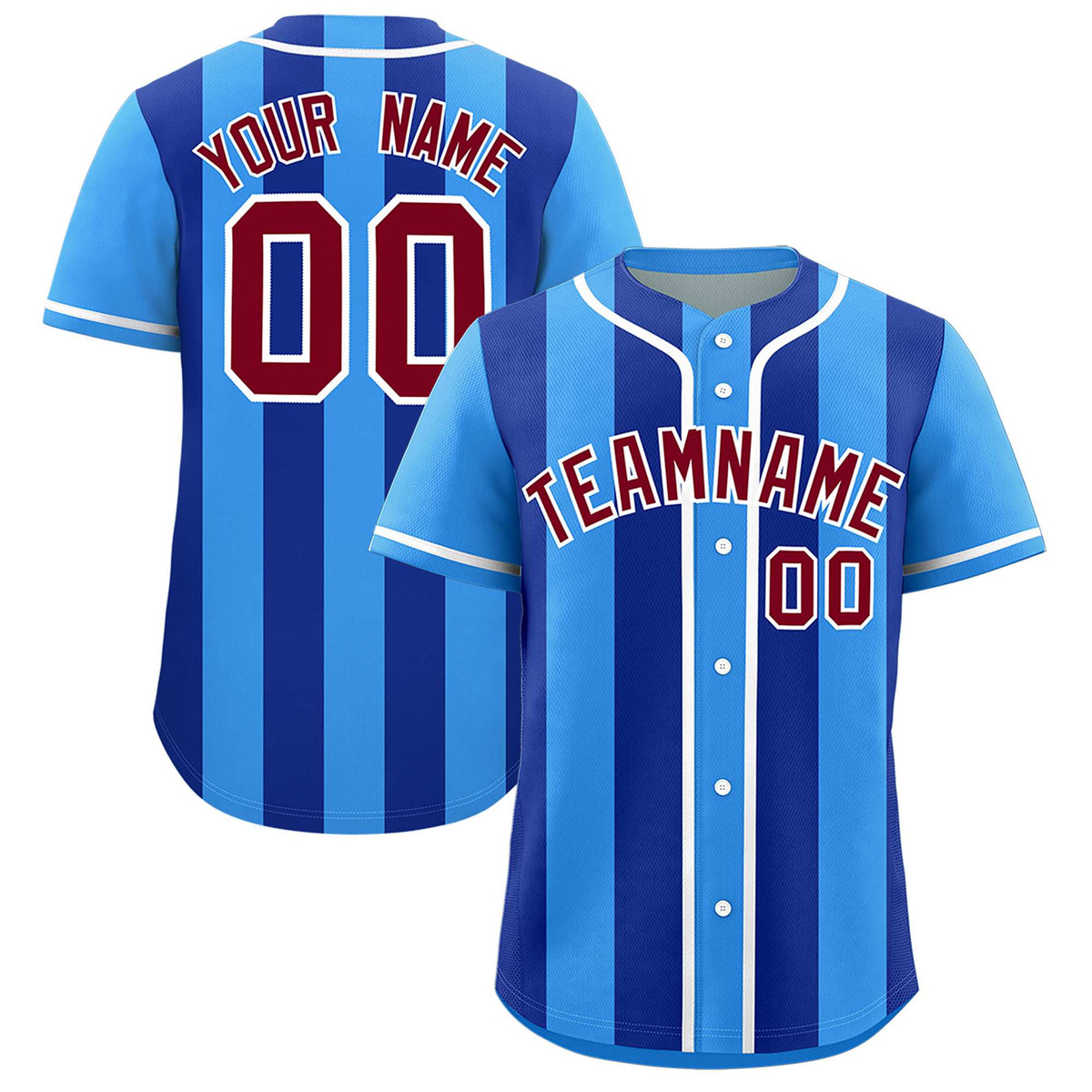 Custom Powder Blue Royal Thick Stripe Fashion Authentic Baseball jersey | KXKSHOP