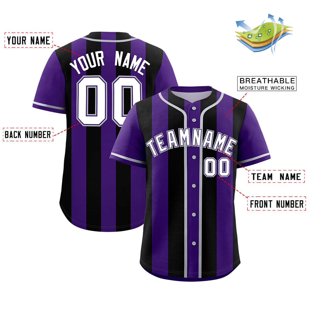 Custom Purple Black Thick Stripe Fashion Authentic Baseball jersey | KXKSHOP