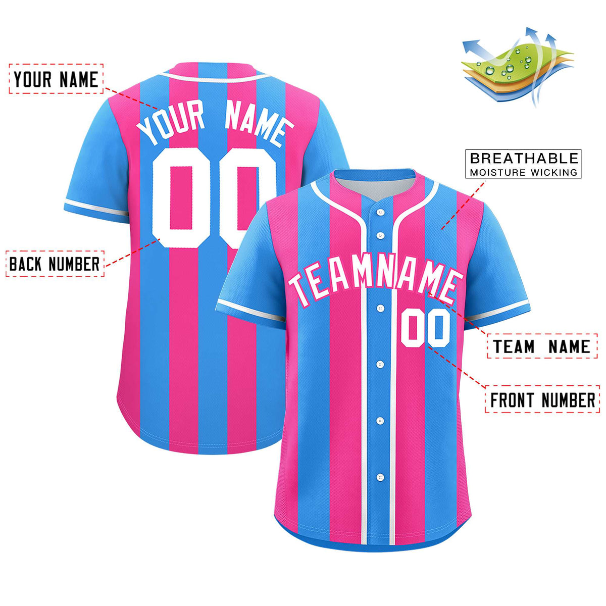 Custom Powder Blue Pink Thick Stripe Fashion Authentic Baseball jersey | KXKSHOP