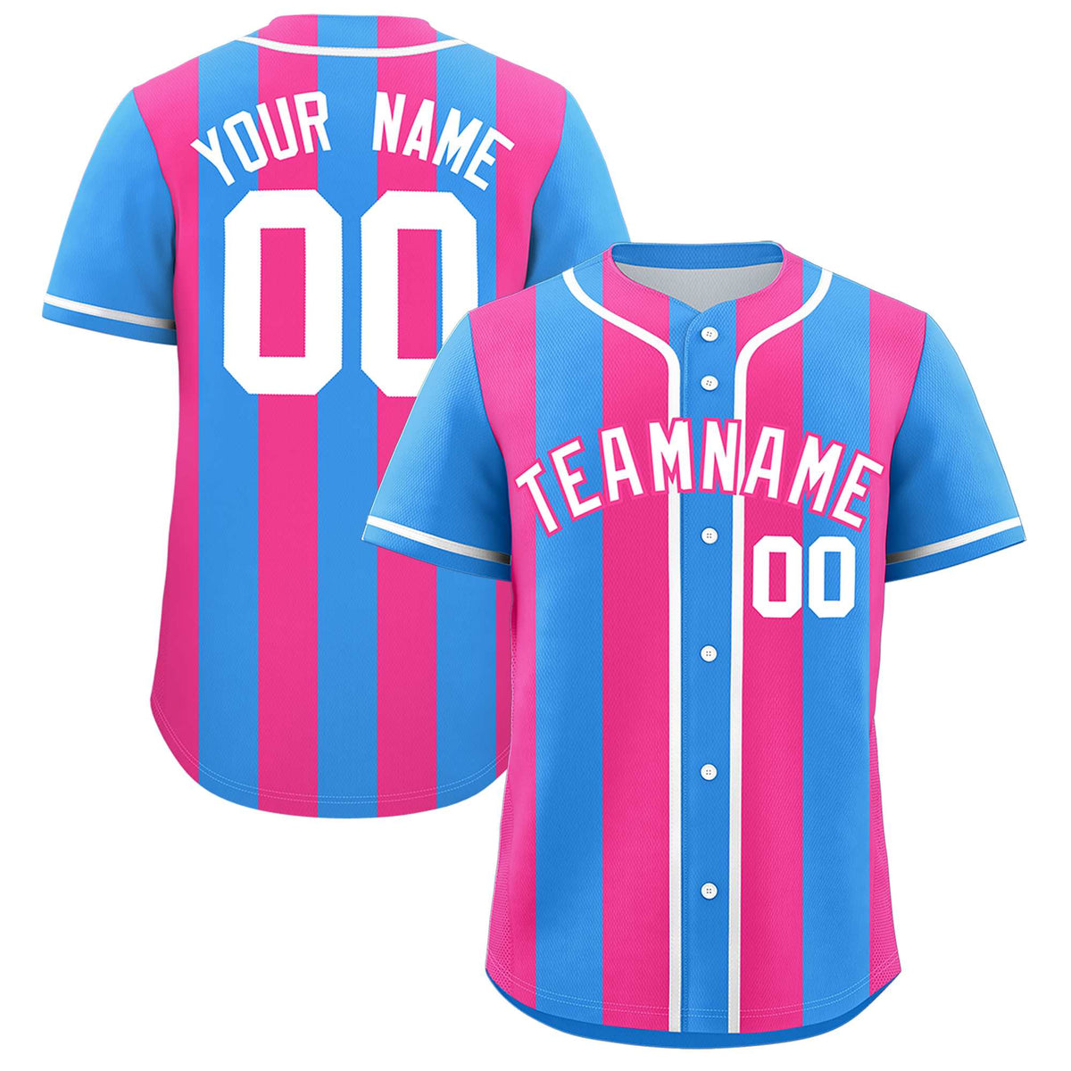 Custom Powder Blue Pink Thick Stripe Fashion Authentic Baseball jersey | KXKSHOP