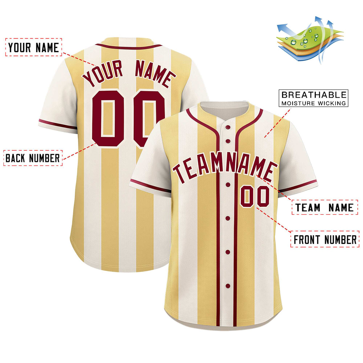Custom Cream Khaki Thick Stripe Fashion Authentic Baseball jersey | KXKSHOP