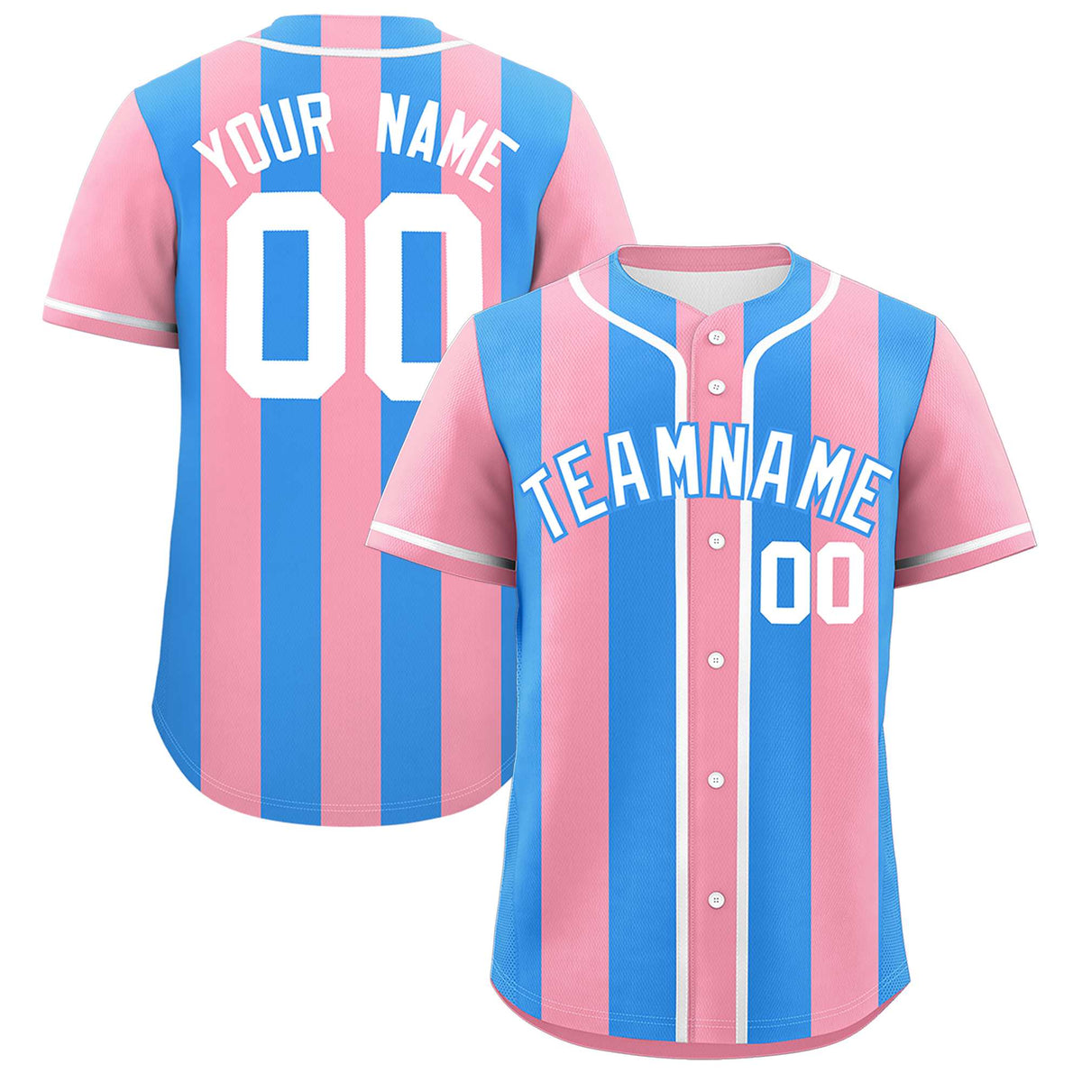 Custom Light Pink Powder Blue Thick Stripe Fashion Authentic Baseball jersey | KXKSHOP