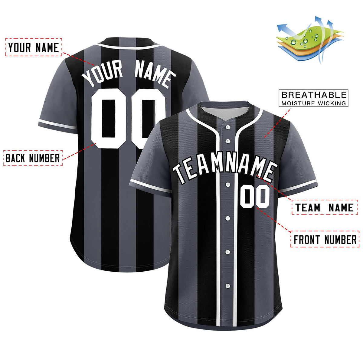 Custom Dark Gray Black Thick Stripe Fashion Authentic Baseball jersey | KXKSHOP