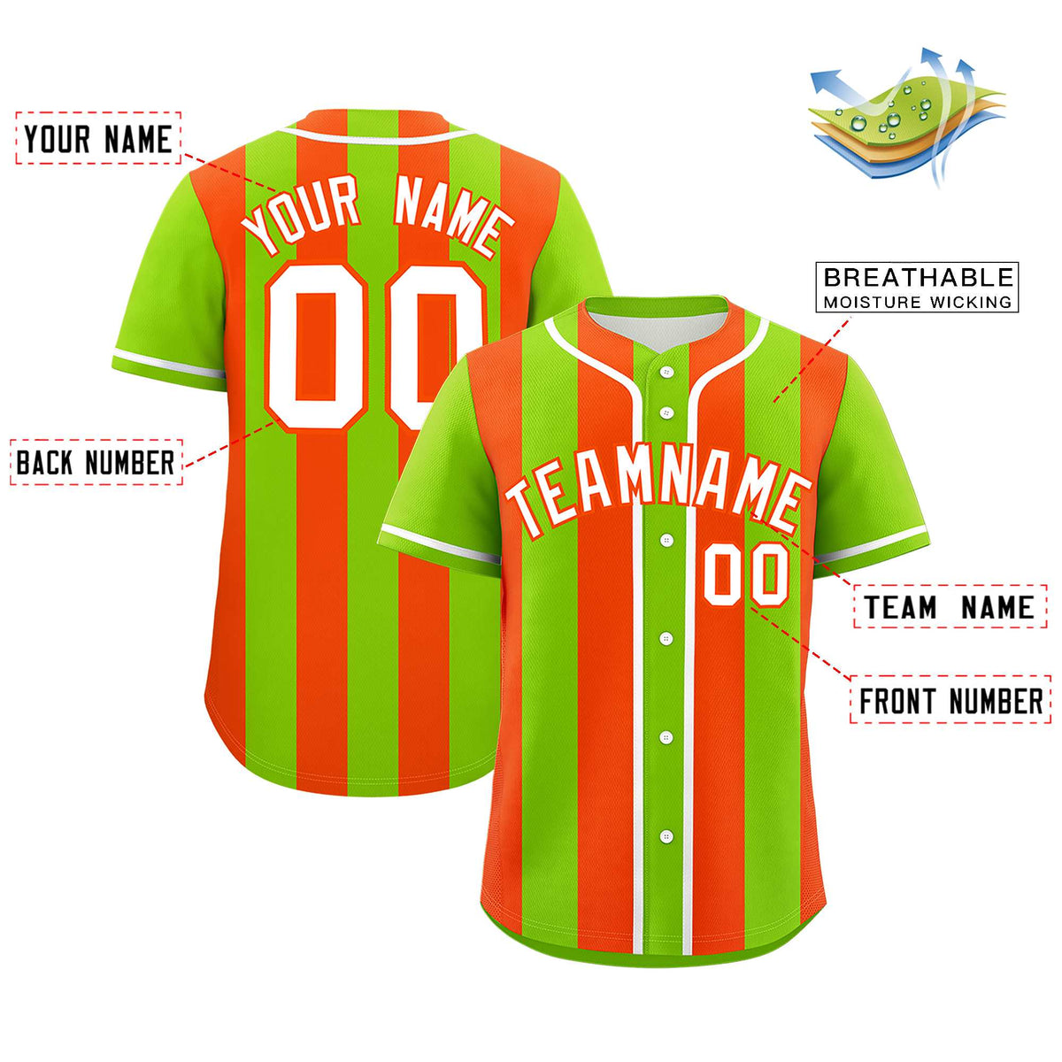 Custom Neon Green Orange Thick Stripe Fashion Authentic Baseball jersey | KXKSHOP