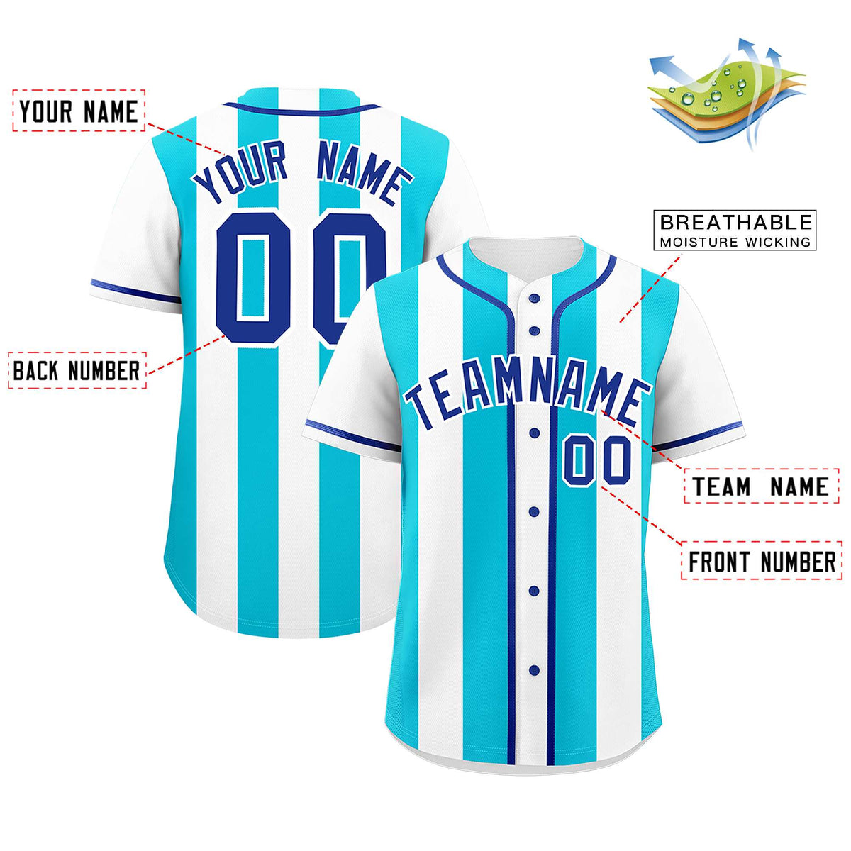 Custom White Sky Blue Thick Stripe Fashion Authentic Baseball jersey | KXKSHOP