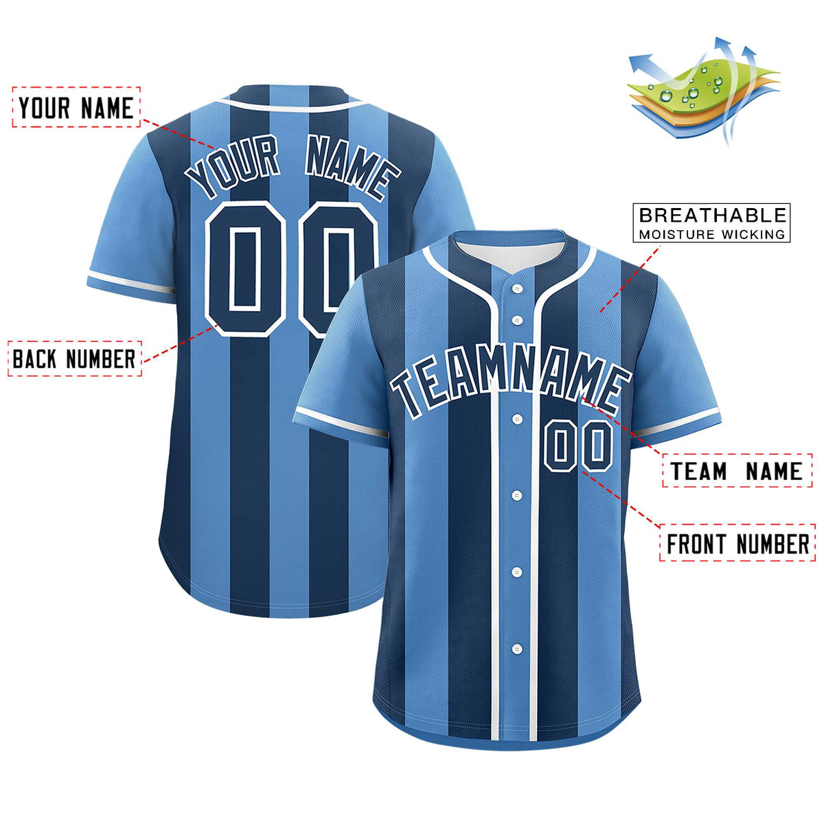 Custom Light Blue Midnight Blue Thick Stripe Fashion Authentic Baseball jersey | KXKSHOP