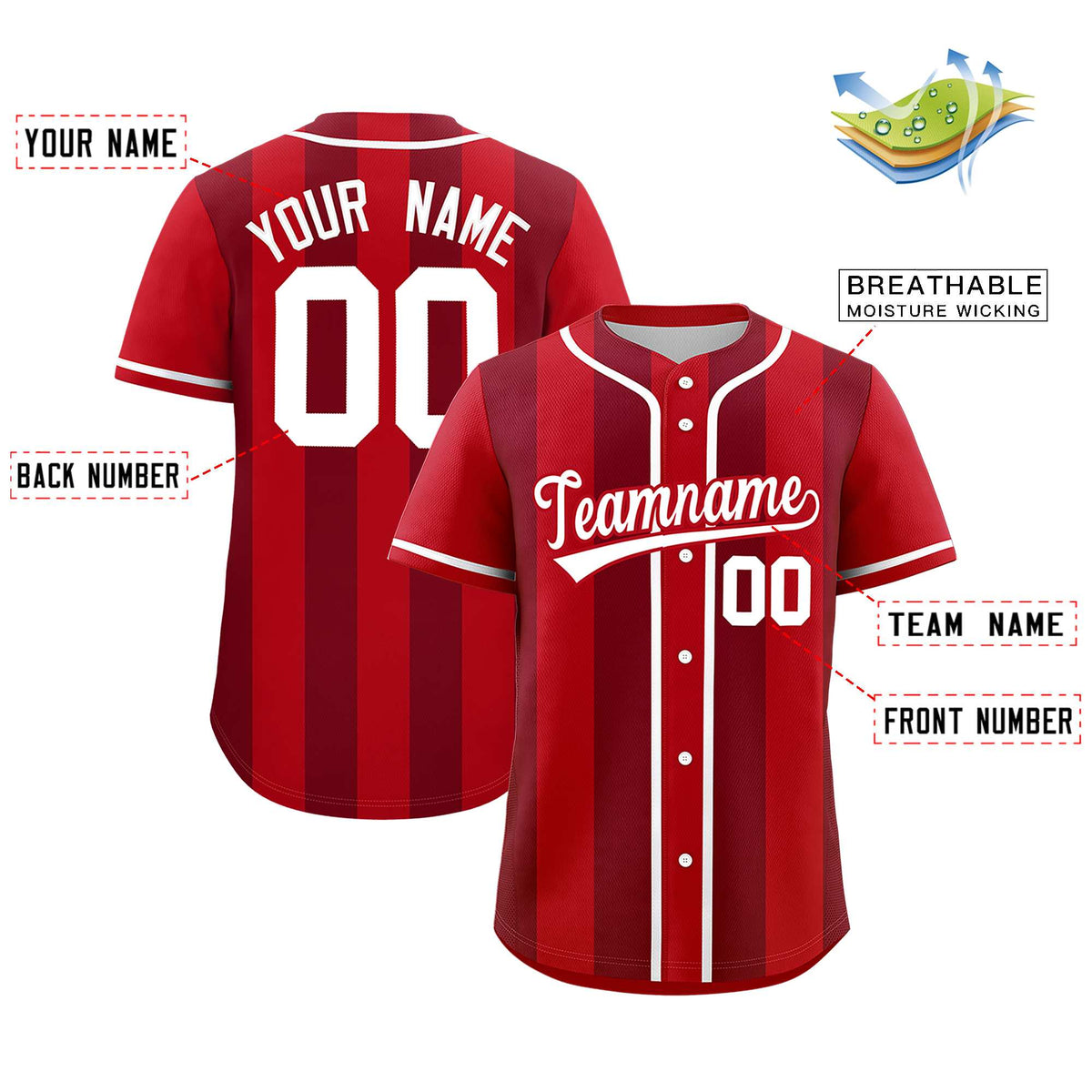 Custom Red Crimson Thick Stripe Fashion Authentic Baseball jersey | KXKSHOP