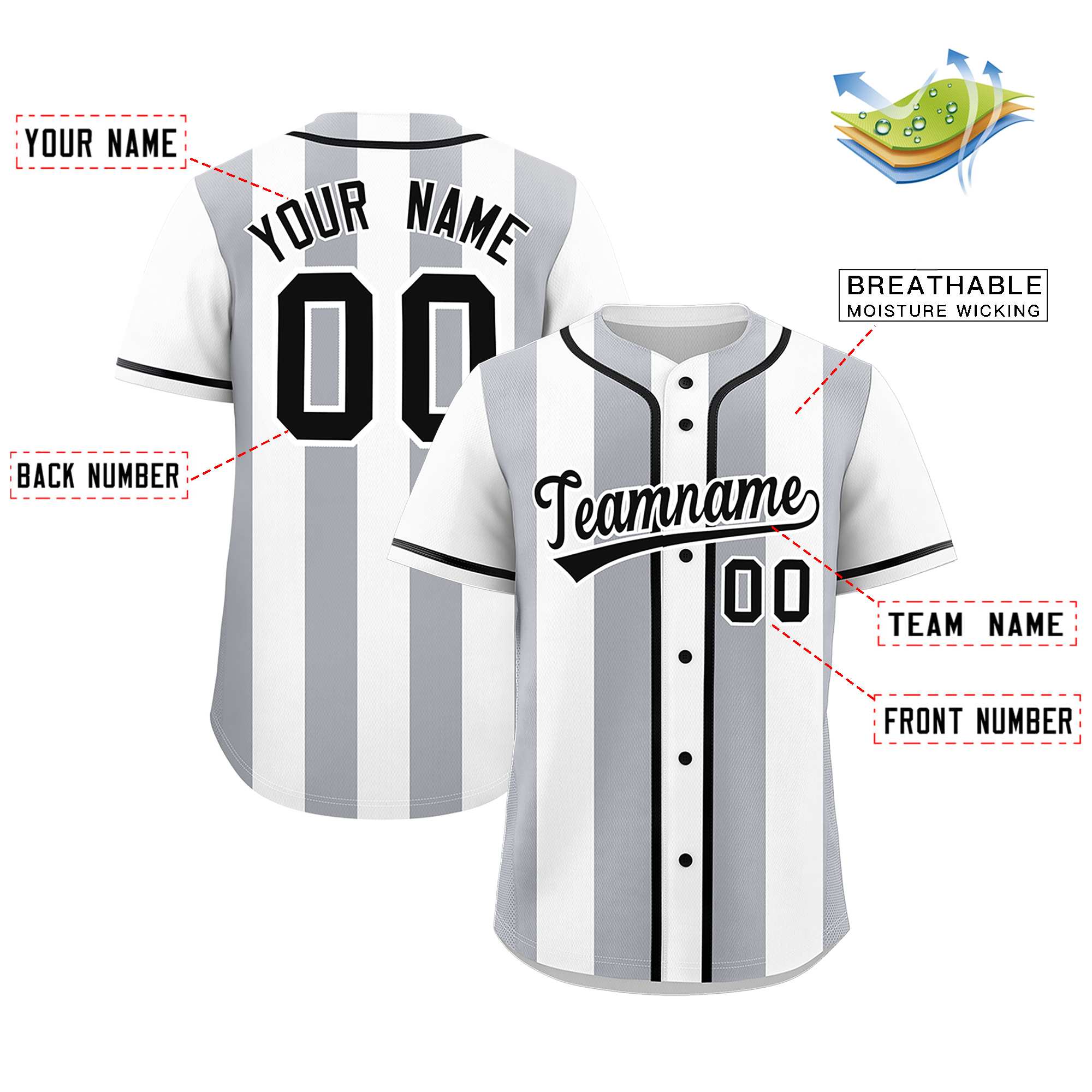 Custom White Gray Thick Stripe Fashion Authentic Baseball jersey | KXKSHOP