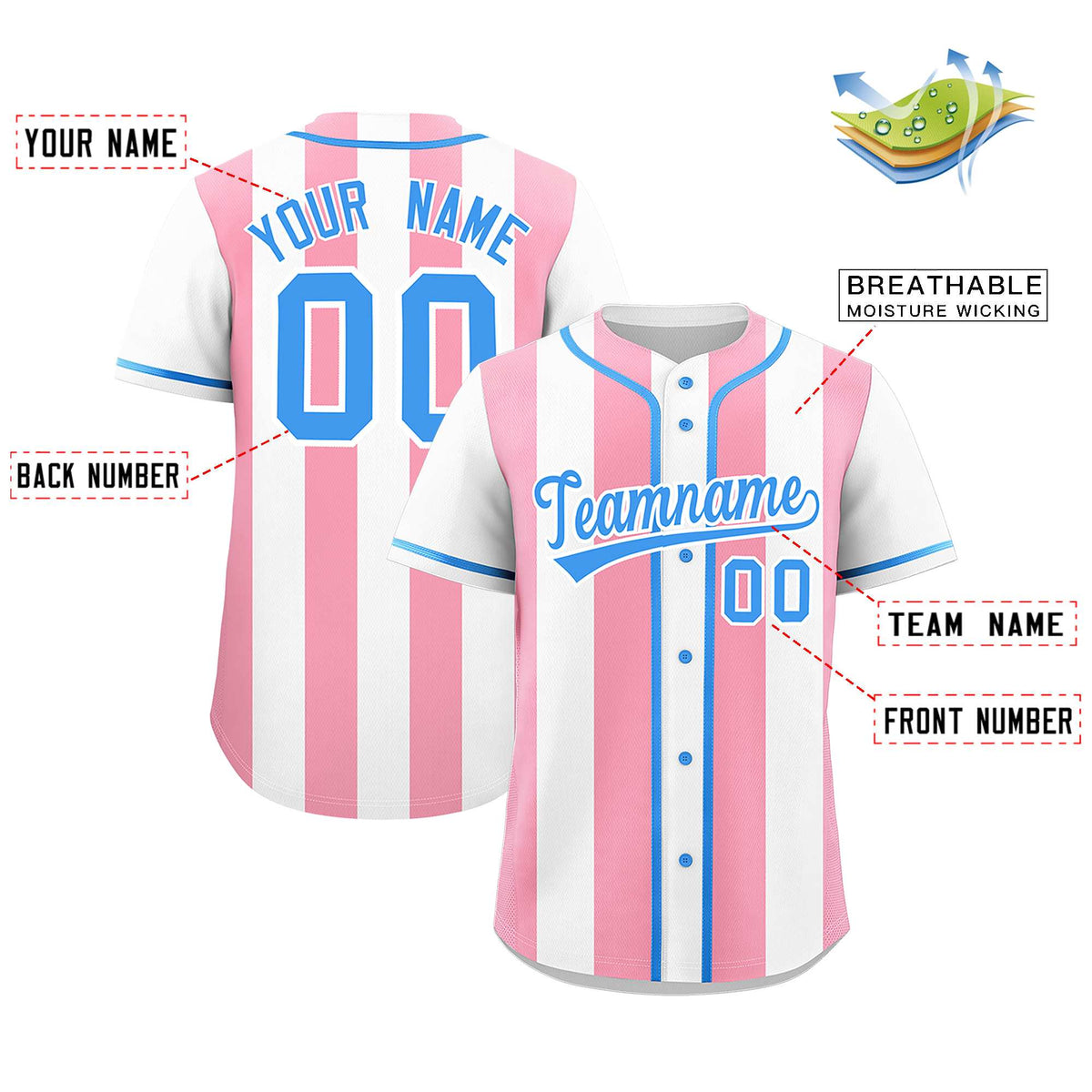 Custom White Light Pink Thick Stripe Fashion Authentic Baseball jersey | KXKSHOP