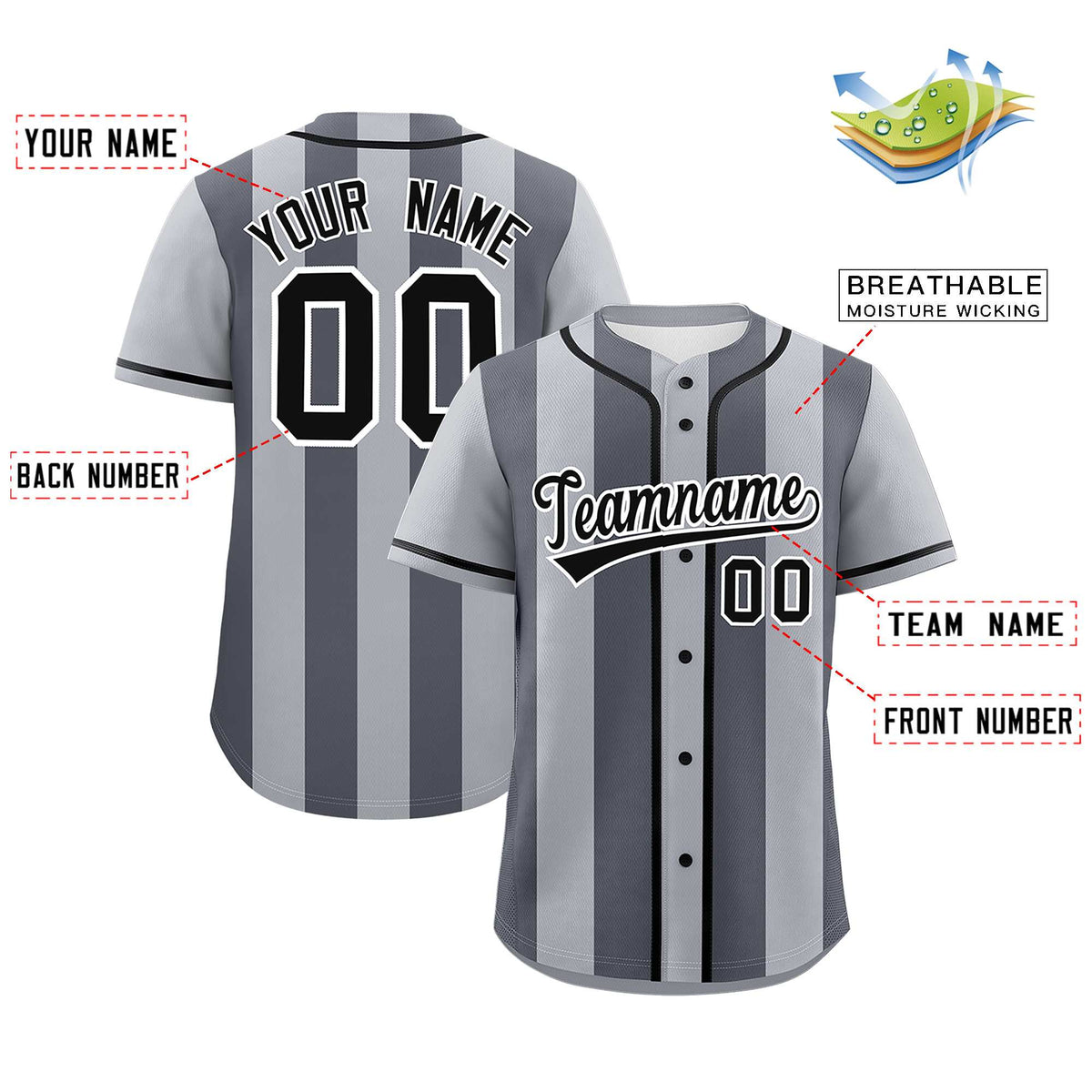 Custom Gray Dark Gray Thick Stripe Fashion Authentic Baseball jersey | KXKSHOP
