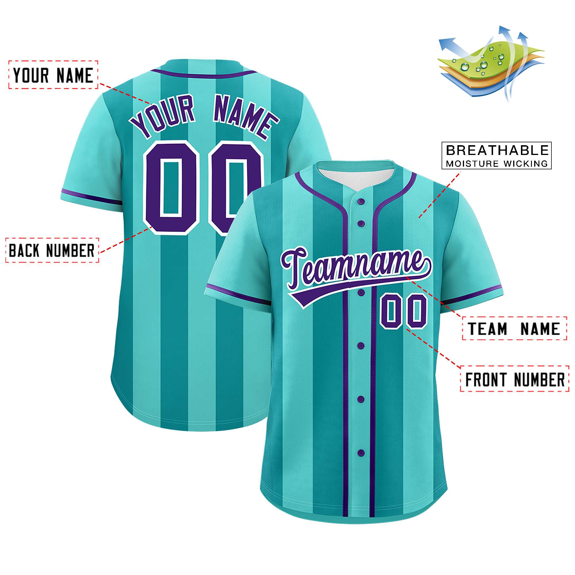 Custom Bright Green Aqua Thick Stripe Fashion Authentic Baseball jersey | KXKSHOP