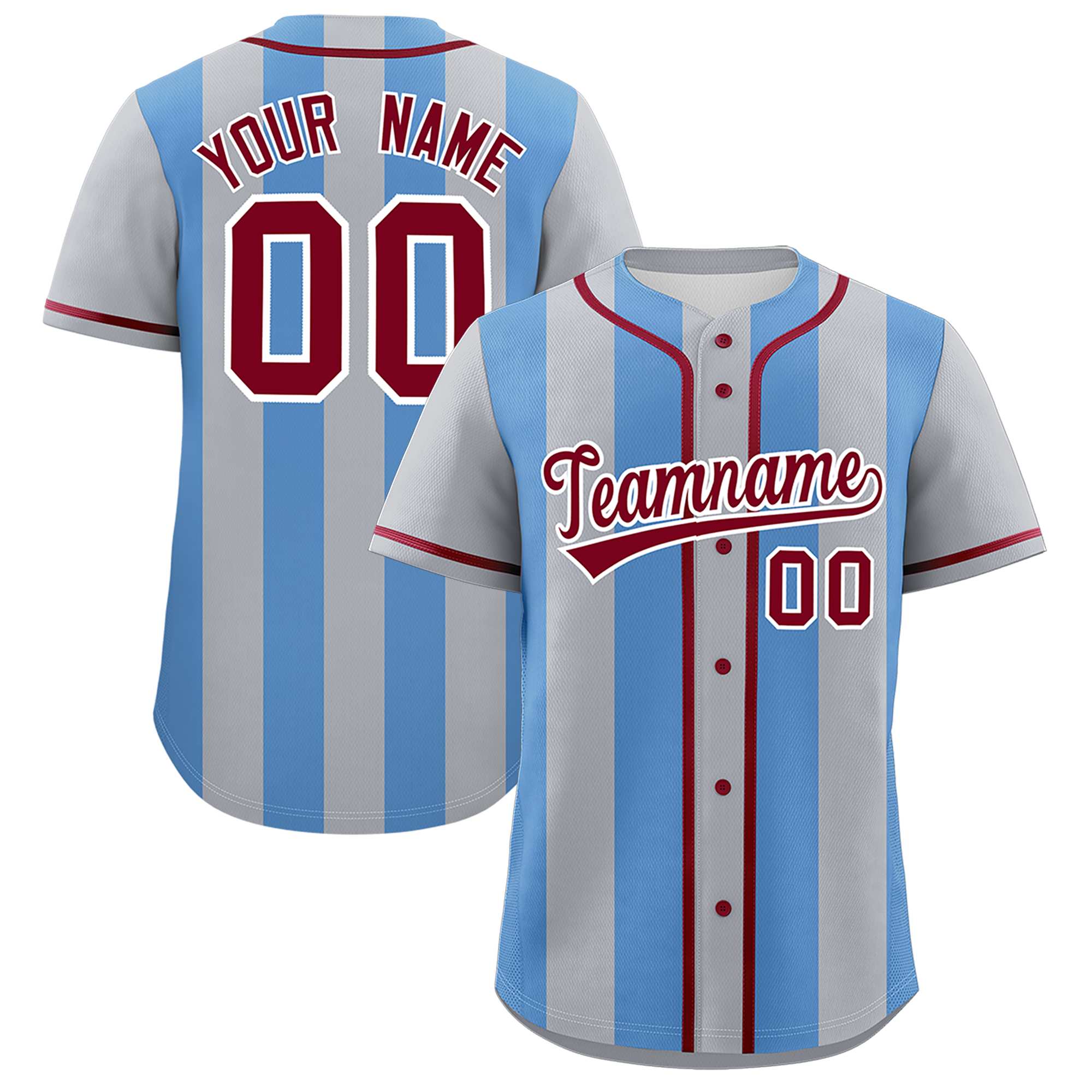 Custom Gray Light Blue Thick Stripe Fashion Authentic Baseball jersey | KXKSHOP