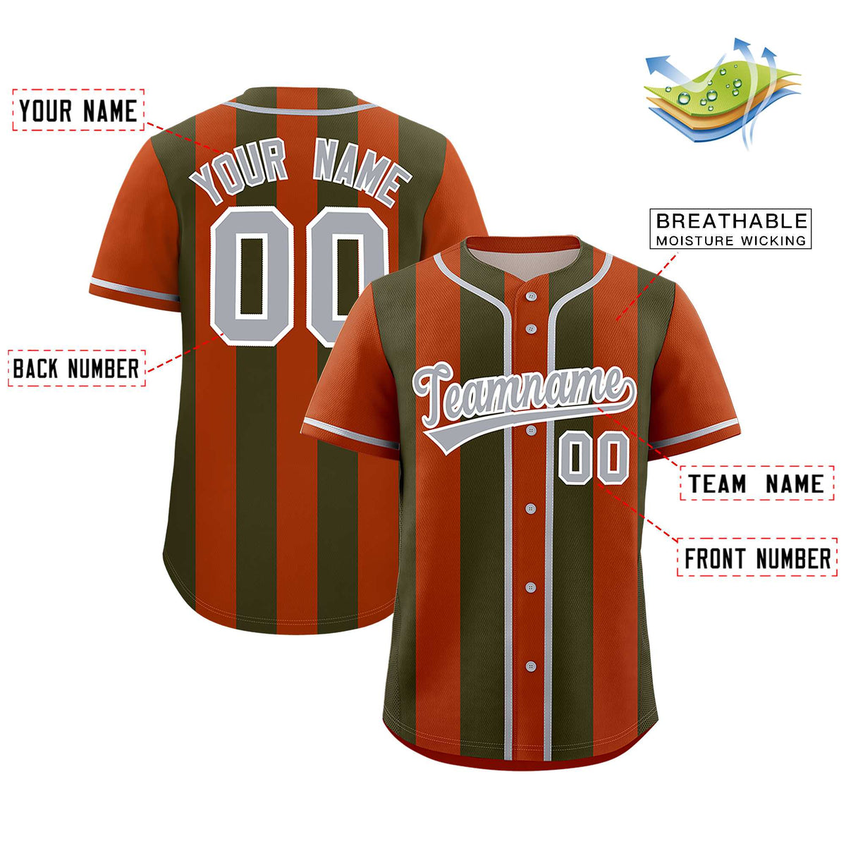 Custom Texas Orange Olive Thick Stripe Fashion Authentic Baseball jersey | KXKSHOP