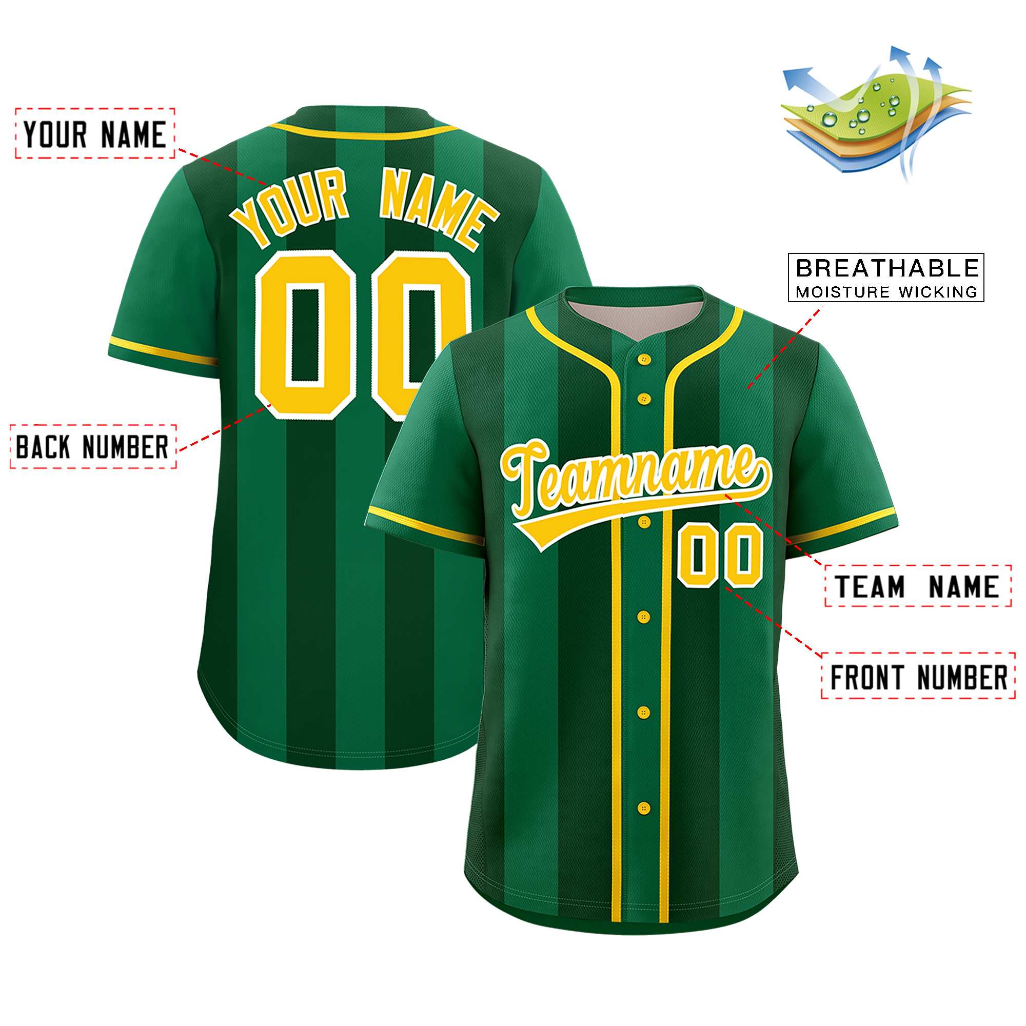 Custom Kelly Green Green Thick Stripe Fashion Authentic Baseball jersey | KXKSHOP