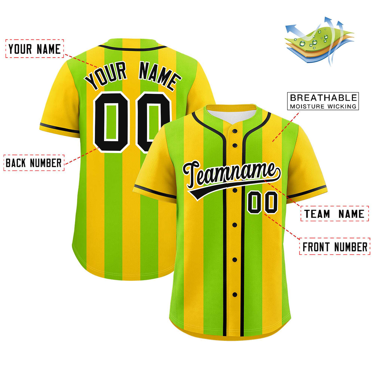 Custom Gold Neon Green Thick Stripe Fashion Authentic Baseball jersey | KXKSHOP