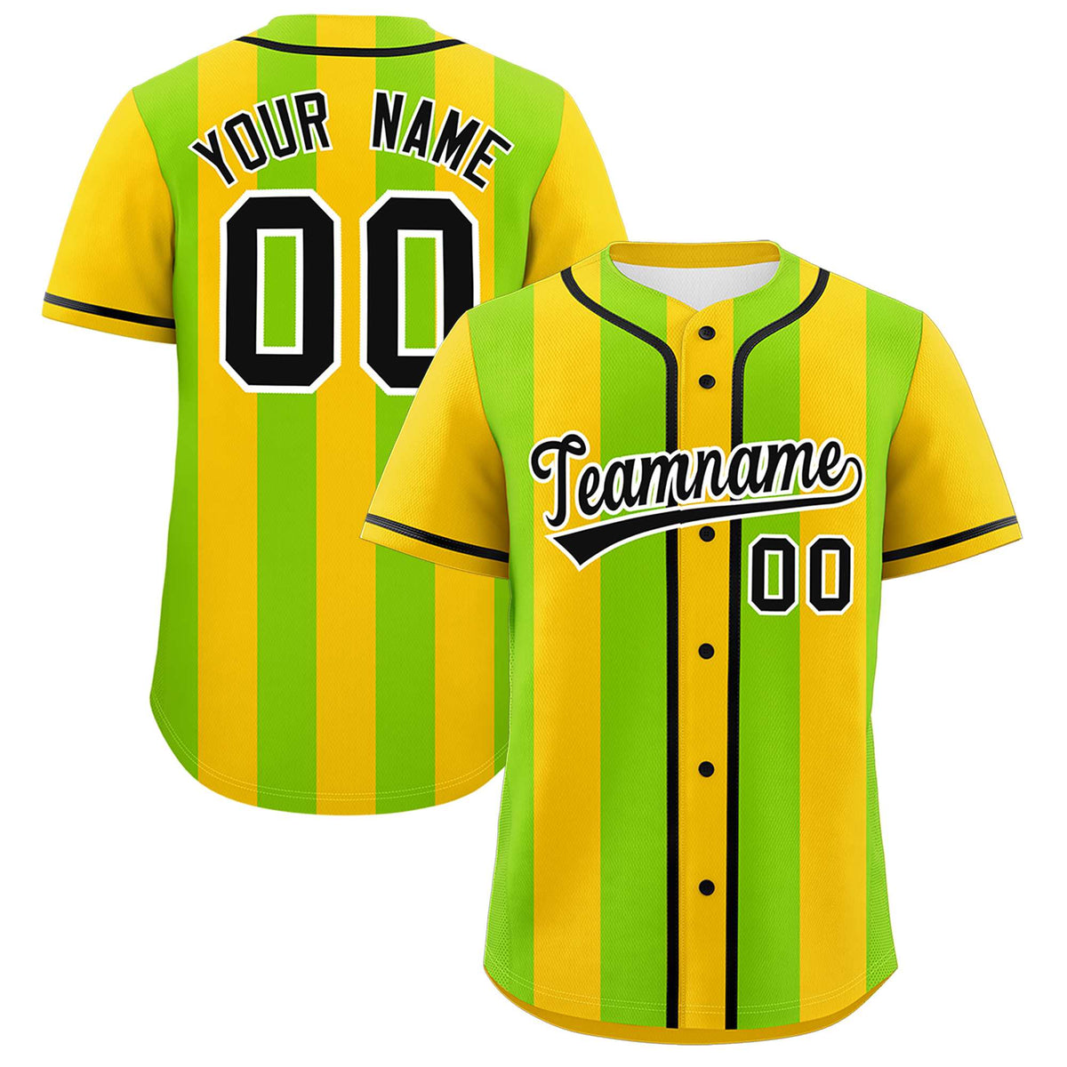 Custom Gold Neon Green Thick Stripe Fashion Authentic Baseball jersey | KXKSHOP