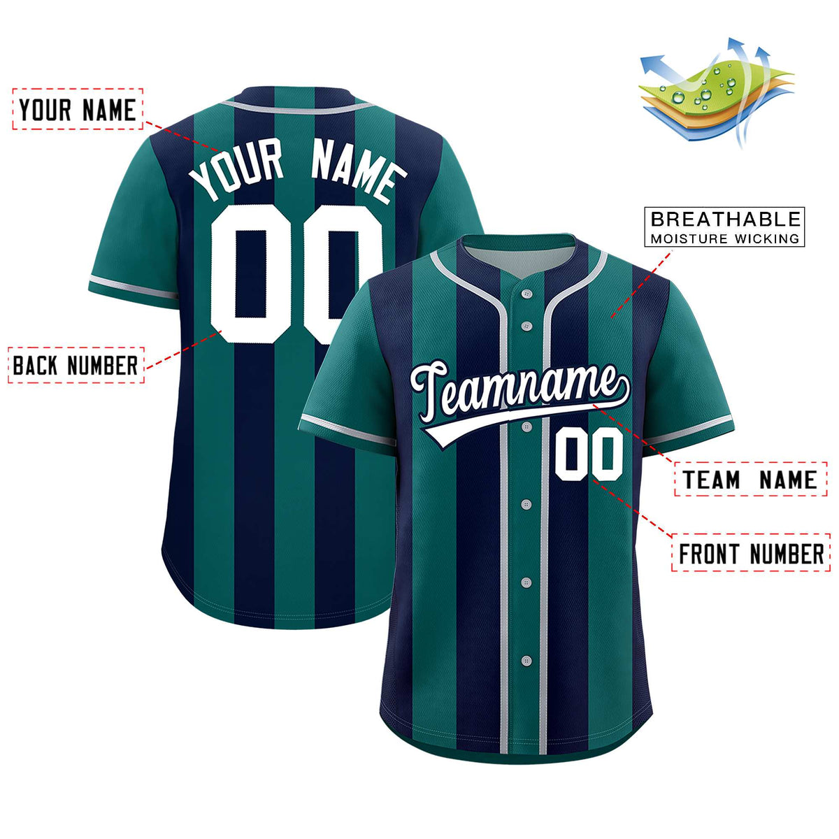 Custom Aqua Navy Thick Stripe Fashion Authentic Baseball jersey | KXKSHOP