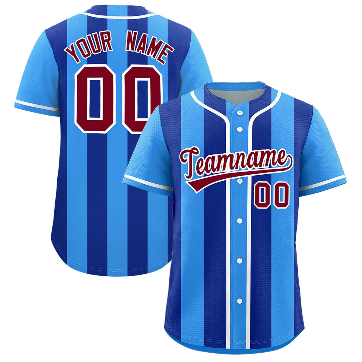 Custom Powder Blue Royal Thick Stripe Fashion Authentic Baseball jersey | KXKSHOP