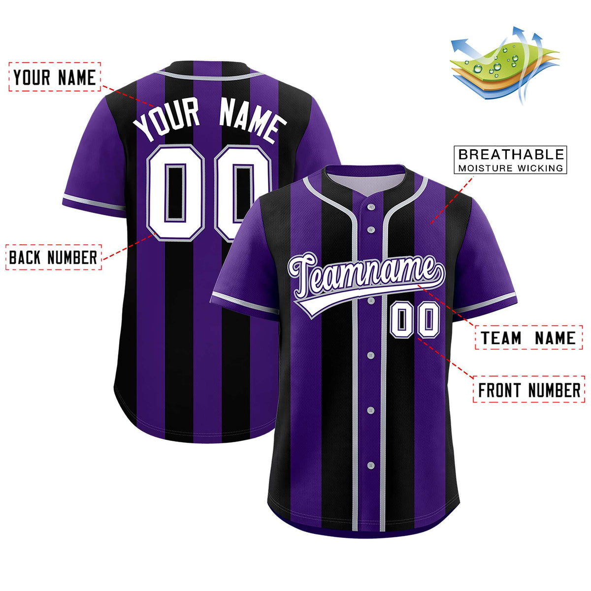 Custom Purple Black Thick Stripe Fashion Authentic Baseball jersey | KXKSHOP