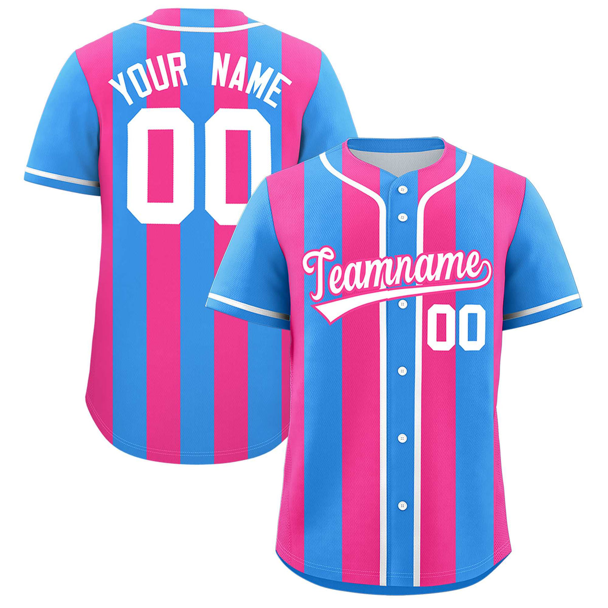 Custom Powder Blue Pink Thick Stripe Fashion Authentic Baseball jersey | KXKSHOP
