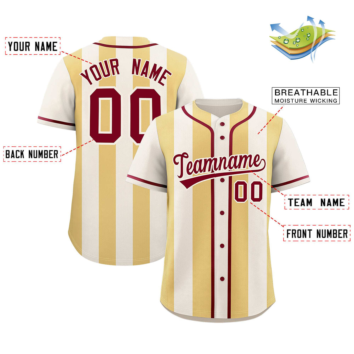 Custom Cream Khaki Thick Stripe Fashion Authentic Baseball jersey | KXKSHOP
