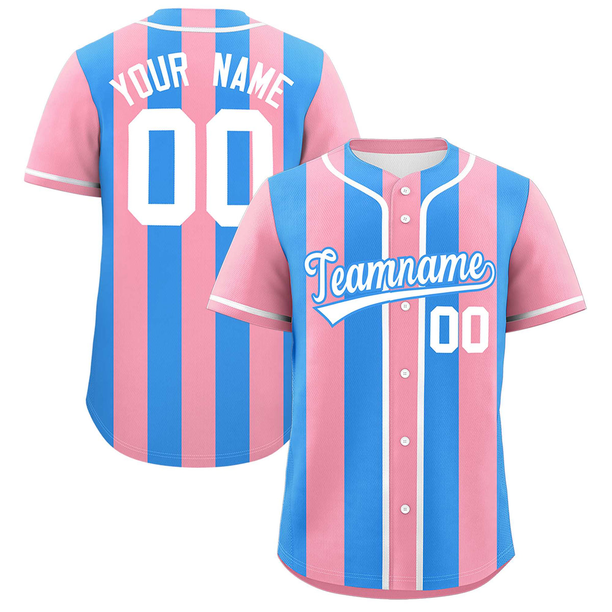 Custom Light Pink Powder Blue Thick Stripe Fashion Authentic Baseball jersey | KXKSHOP