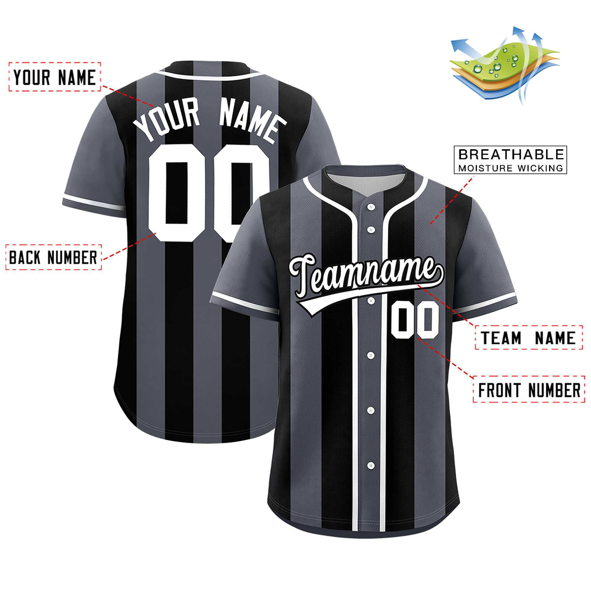 Custom Dark Gray Black Thick Stripe Fashion Authentic Baseball jersey | KXKSHOP