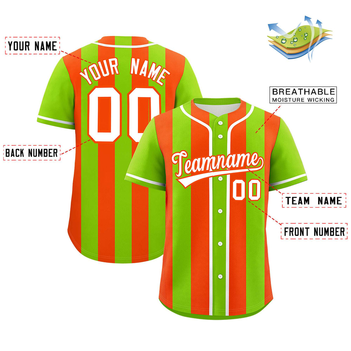 Custom Neon Green Orange Thick Stripe Fashion Authentic Baseball jersey | KXKSHOP