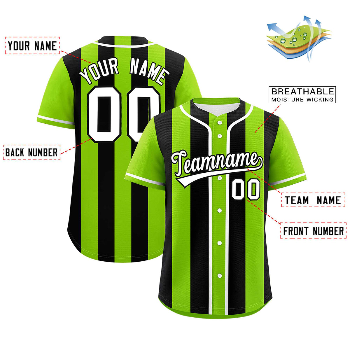 Custom Neon Green Black Thick Stripe Fashion Authentic Baseball jersey | KXKSHOP
