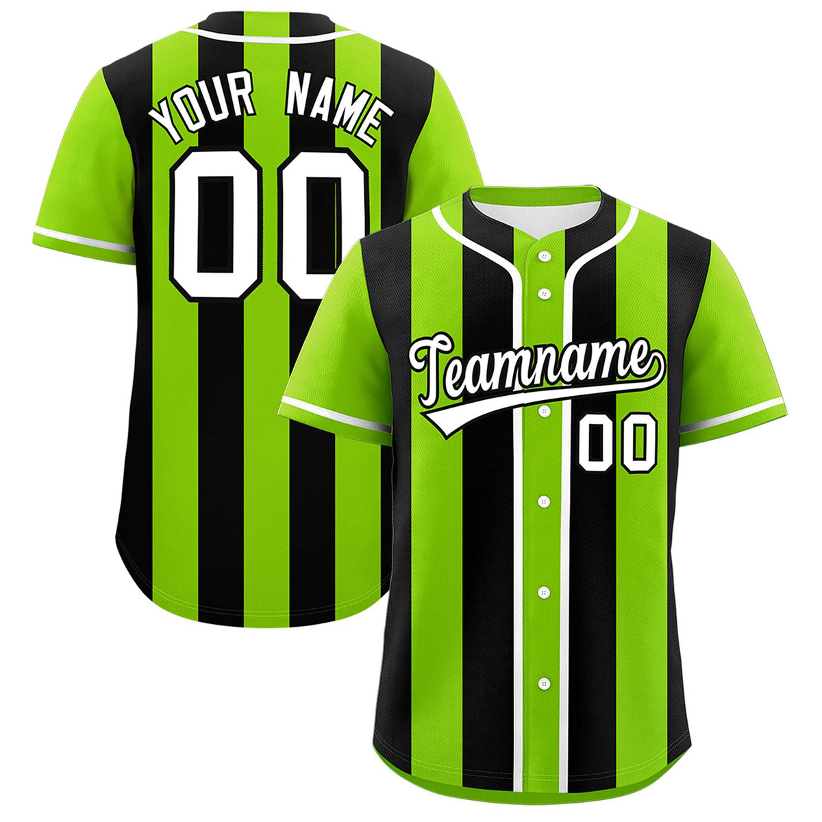 Custom Neon Green Black Thick Stripe Fashion Authentic Baseball jersey | KXKSHOP