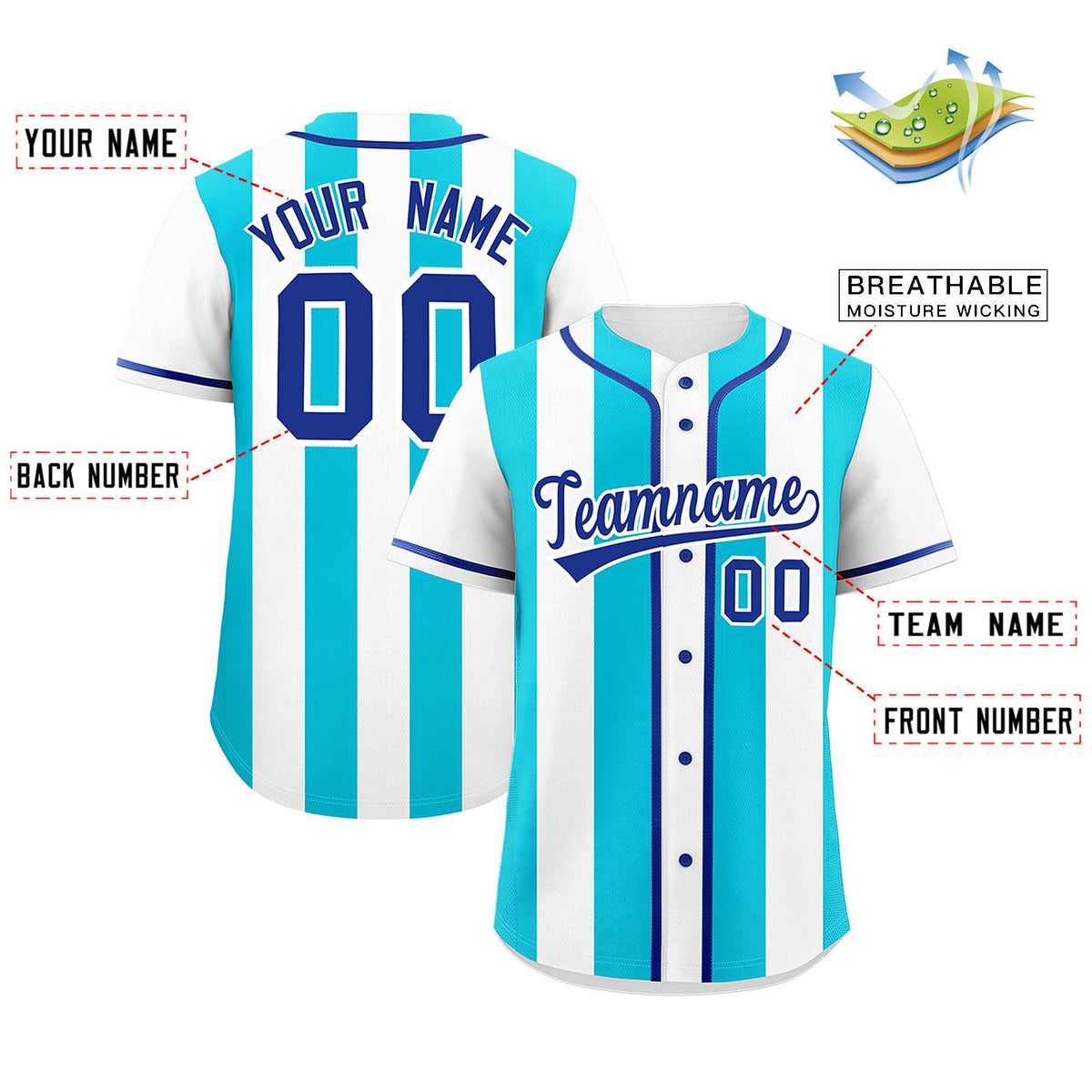 Custom White Sky Blue Thick Stripe Fashion Authentic Baseball jersey | KXKSHOP